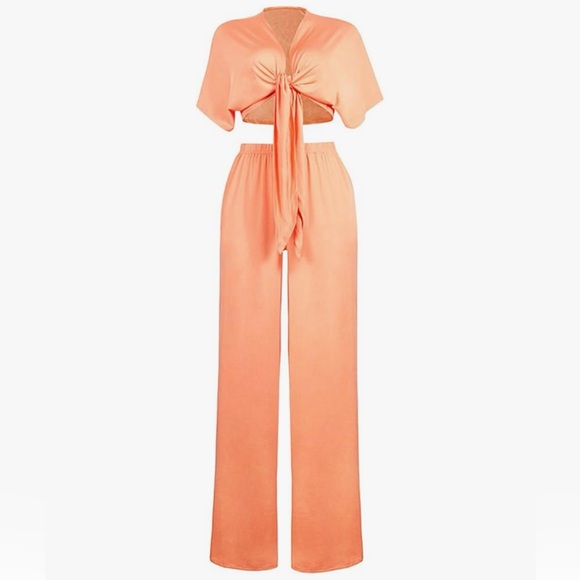 Orange Tie-Front Top and Pants Set - Picture 3 of 3